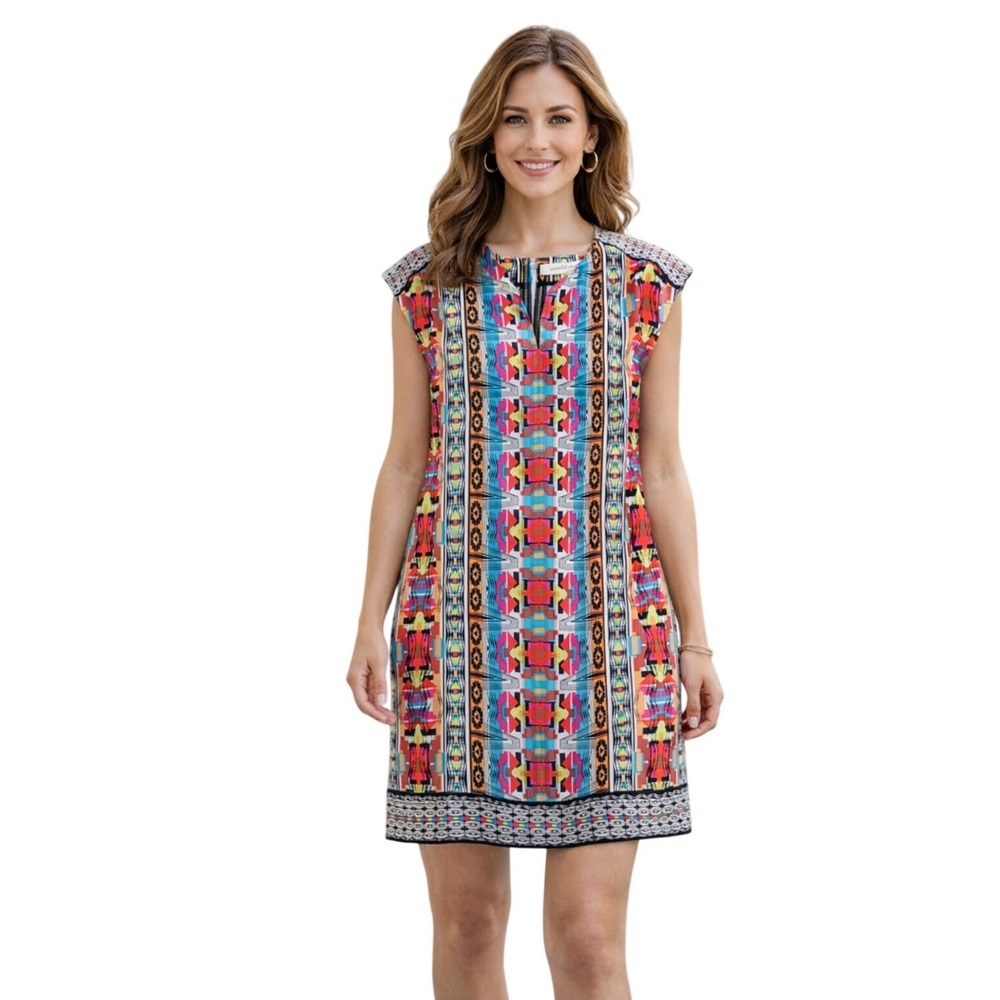 Laundry by Design Multi-Color Geometric Tunic Dress Size 6 |‎ Boho Tribal Shift